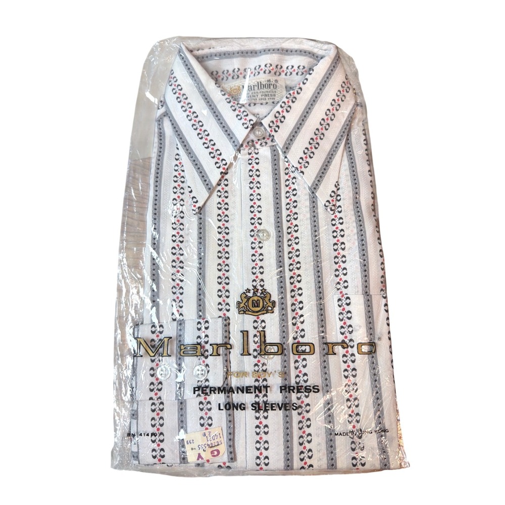 Vintage Marlboro Men's Geometric Stripe Long Sleeve Shirt Deadstock Size 16